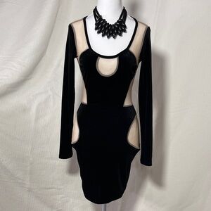 Fashion Nova Black and Cream Long Sleeve Dress